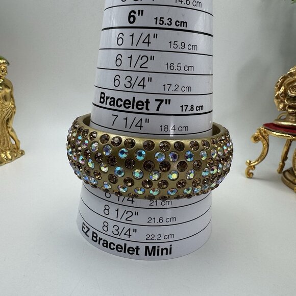 Chunky Gold Lucite Acrylic & AB Rhinestones Encrusted Bangle Bracelet Wide Cute - Picture 5 of 7